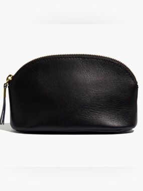 Madewell Black Leather Makeup Pouch Zip Around NWT